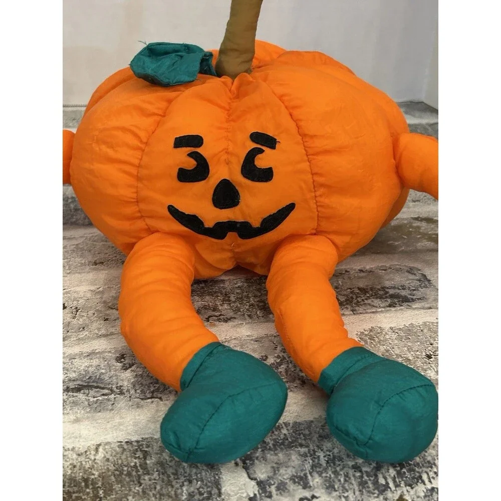 Vintage Toy-O-Rama Pumpkin Parachute Nylon Stuffed Plush Shelf Sitter Halloween